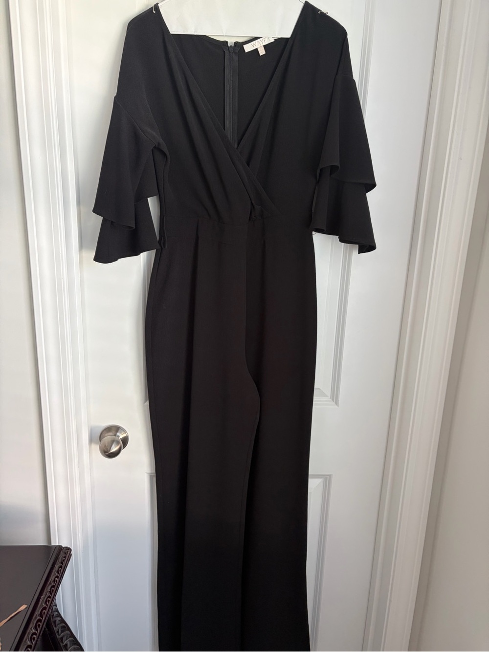 Black Ruffle-Sleeve V-Neck Long Sleeve Jumpsuit (small)